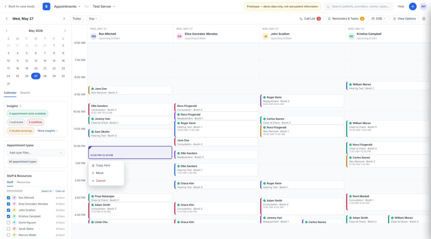 Drag and drop schedule block interaction