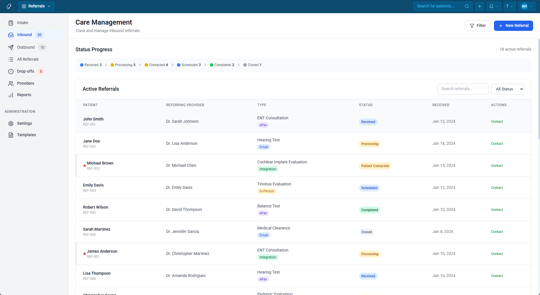 Care Management — inbound referral intake interface