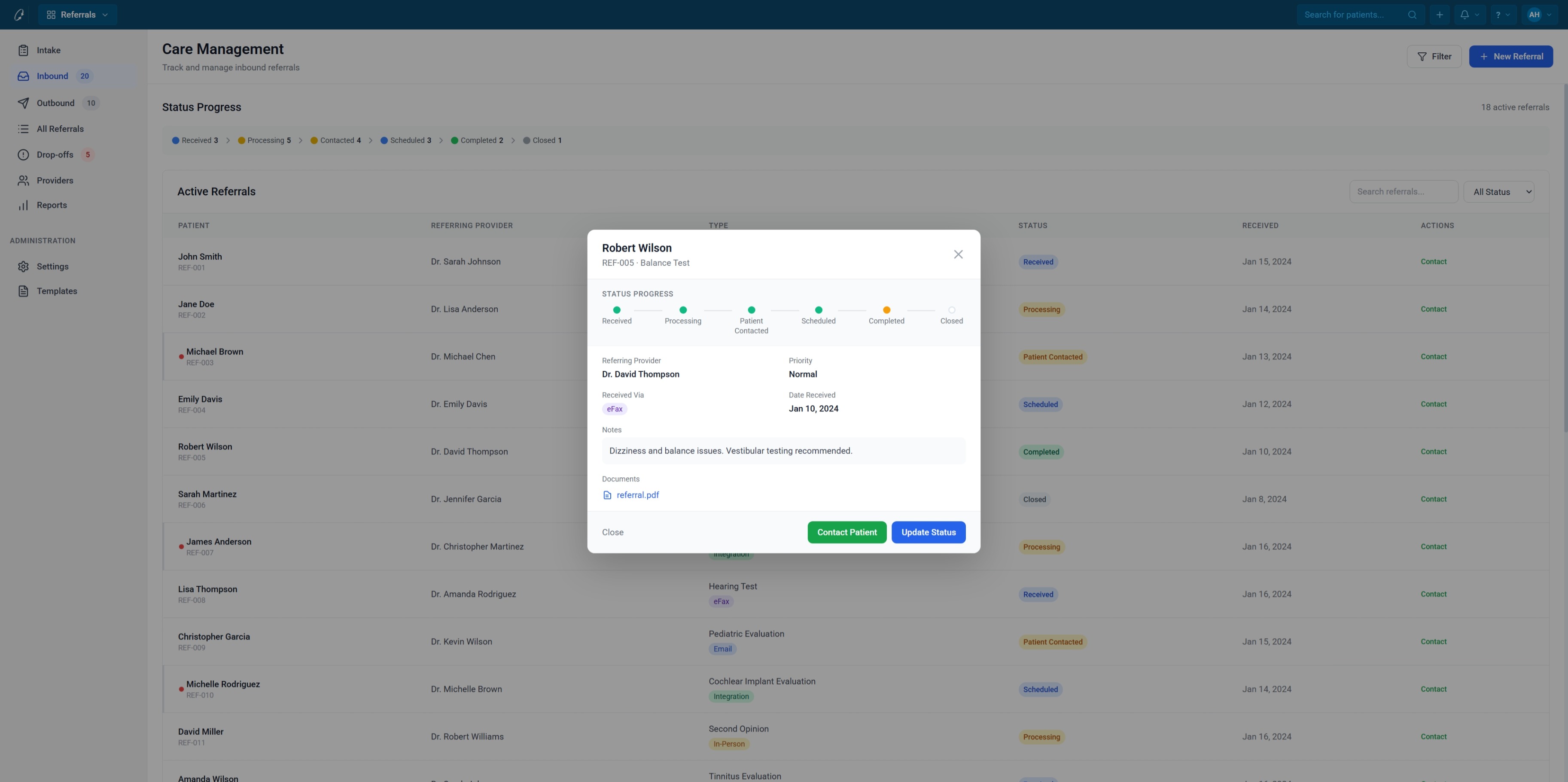 Care Management — referral detail panel