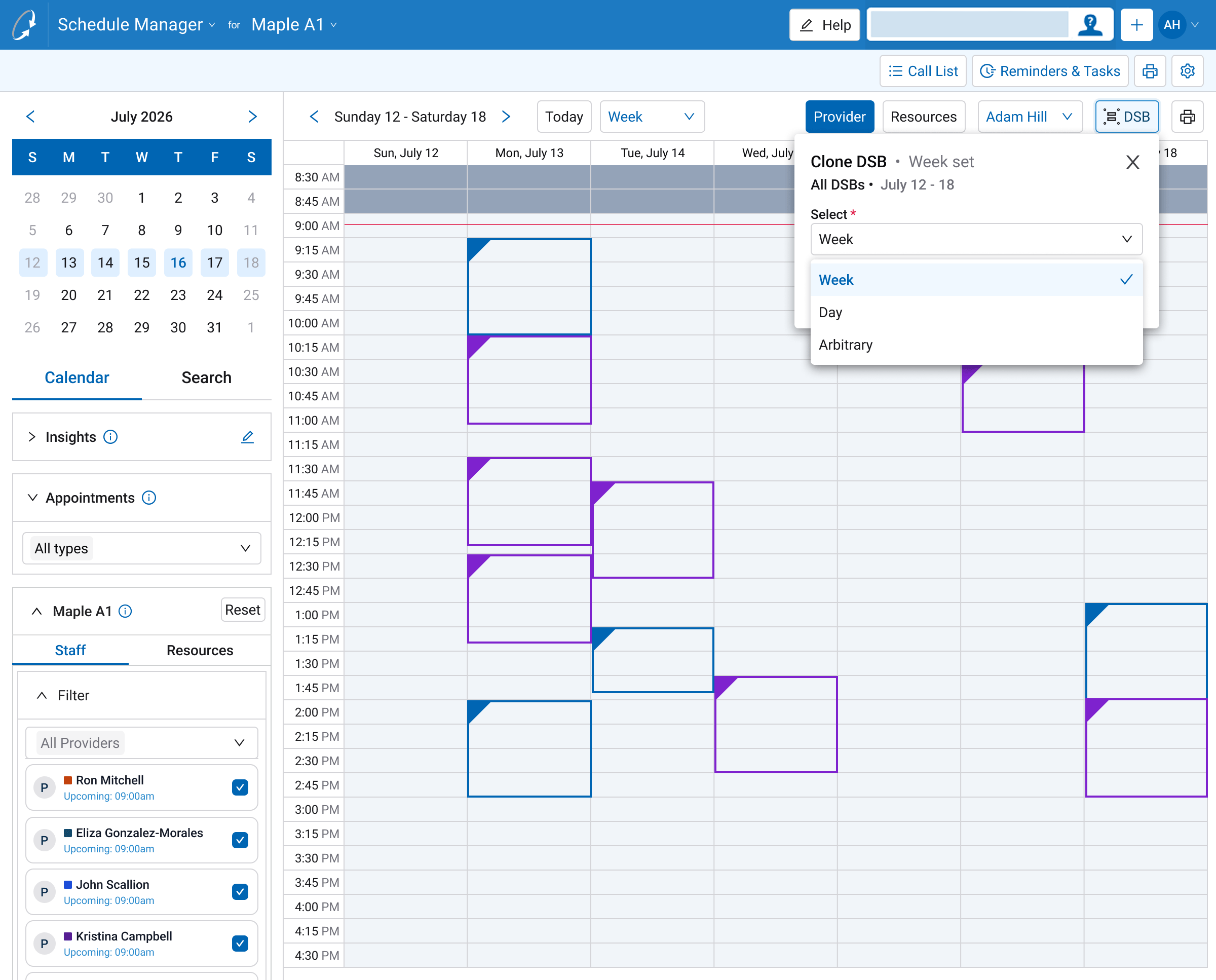 Costco dedicated schedule block — clone DSB options interface