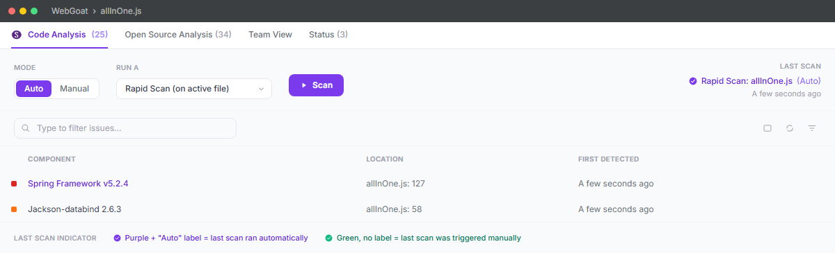 Modernized scan mode controls showing Auto/Manual toggle and scan type selection