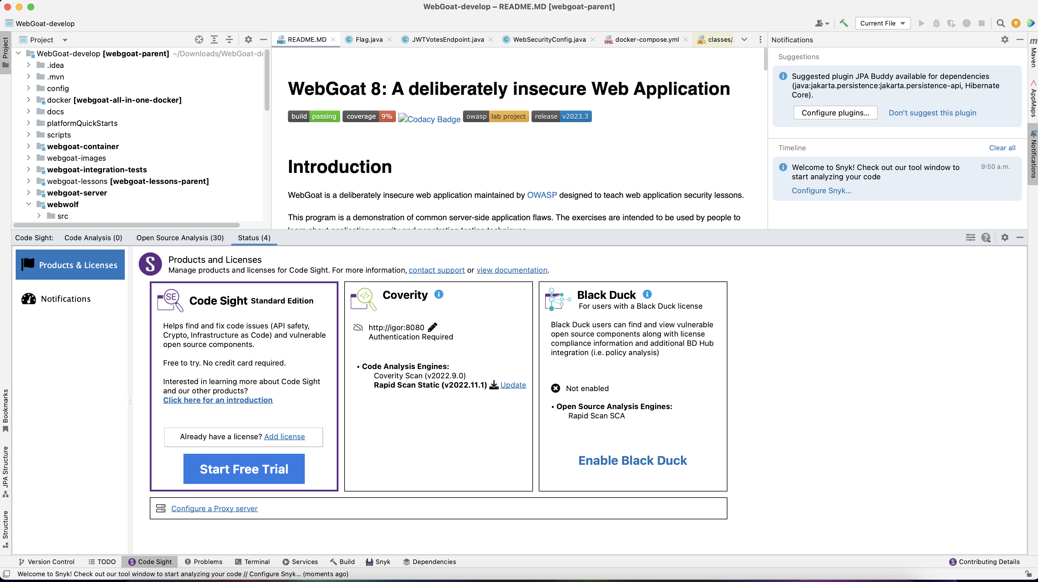 Synopsys Code Sight — multi-product onboarding and authentication interface
